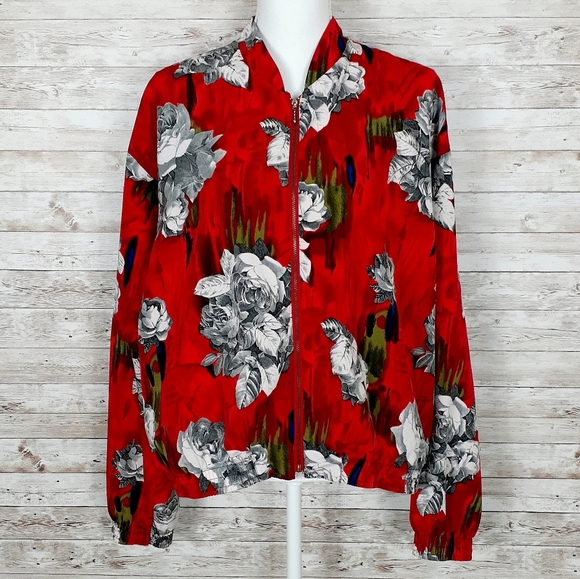Vintage Zip Up Jacket Red Roses L 306 - Picture 2 of 7